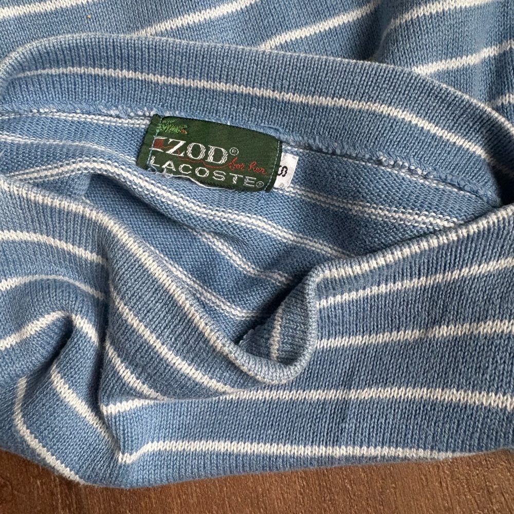 Lacoste 80s Blue and White Striped Sweater - Picture 3 of 6